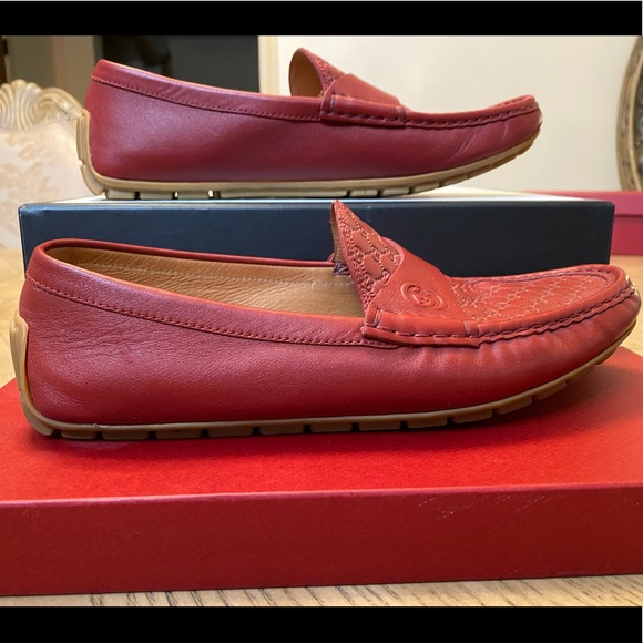 ❤️ Authentic Red Leather Gucci Loafers size 38 1/2 - Picture 4 of 9